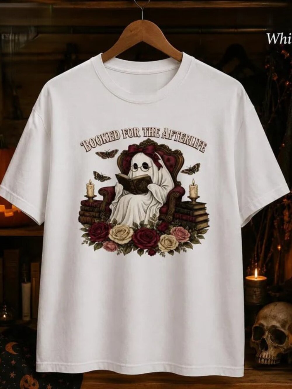 Cute Ghost Reading Shirt, Halloween Book Lover Tee